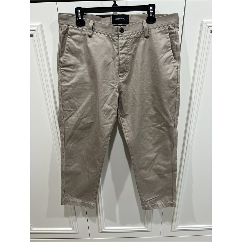 Wings + Horns Pants Mens 36X26 Khaki Chino Tapered Twill Preppy Made‎ In Canada